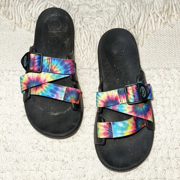 Chaco | Shoes | Chaco Black Rainbow Tie Dye Chillos Slide  display picture 1